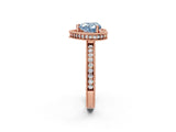 Rose gold Fancy Blue Heart Cut Diamond Milgrain Halo Engagement Ring with Round Pavé Band and Prong Setting_29
