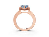 Rose gold Fancy Blue Heart Cut Diamond Milgrain Halo Engagement Ring with Round Pavé Band and Prong Setting_30