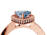 Rose gold Fancy Blue Heart Cut Diamond Milgrain Halo Engagement Ring with Round Pavé Band and Prong Setting_31