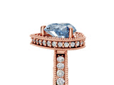 Rose gold Fancy Blue Heart Cut Diamond Milgrain Halo Engagement Ring with Round Pavé Band and Prong Setting_32