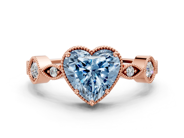 Rose gold Fancy Blue Heart  Cut Diamond Milgrain Marquise Band with Prong Setting