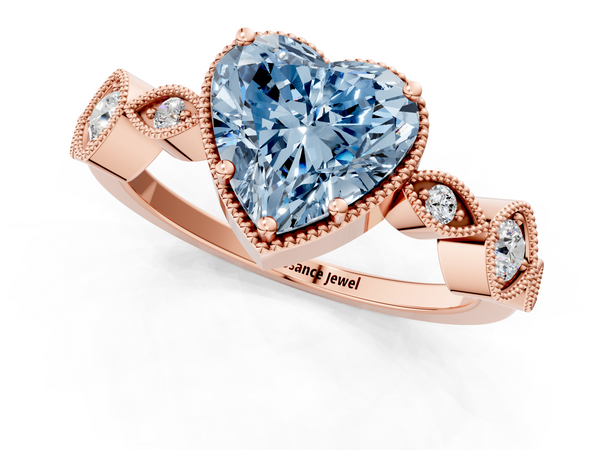 Rose gold Fancy Blue Heart  Cut Diamond Milgrain Marquise Band with Prong Setting