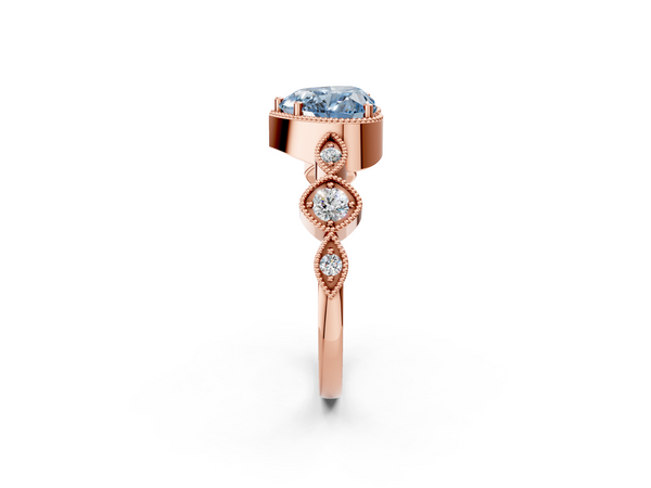 Rose gold Fancy Blue Heart  Cut Diamond Milgrain Marquise Band with Prong Setting