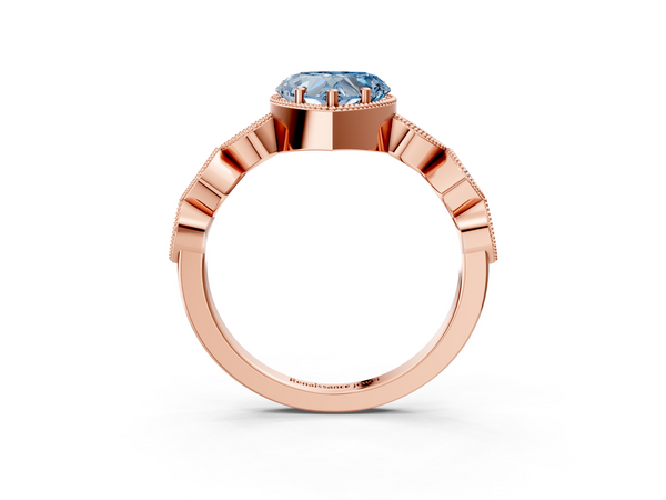 Rose gold Fancy Blue Heart  Cut Diamond Milgrain Marquise Band with Prong Setting
