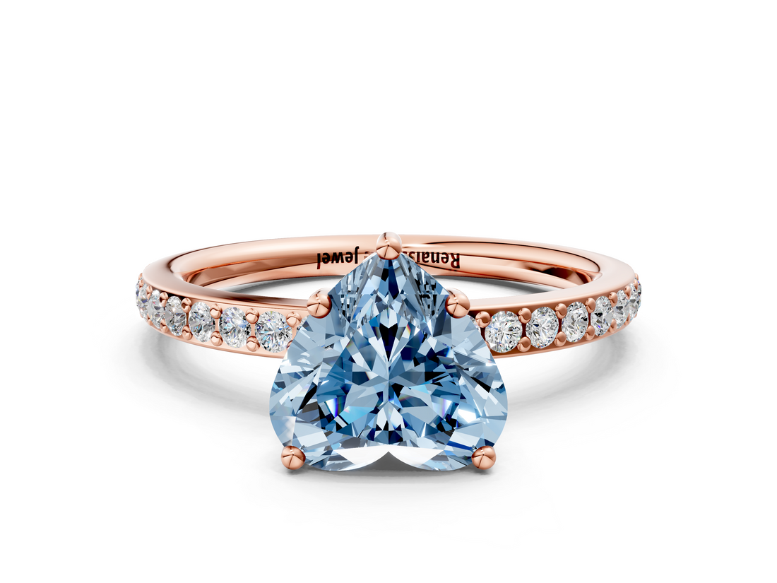 Rose gold Fancy Blue Heart  Cut Diamond Pavé Band Ring with Four-Prong Setting_24