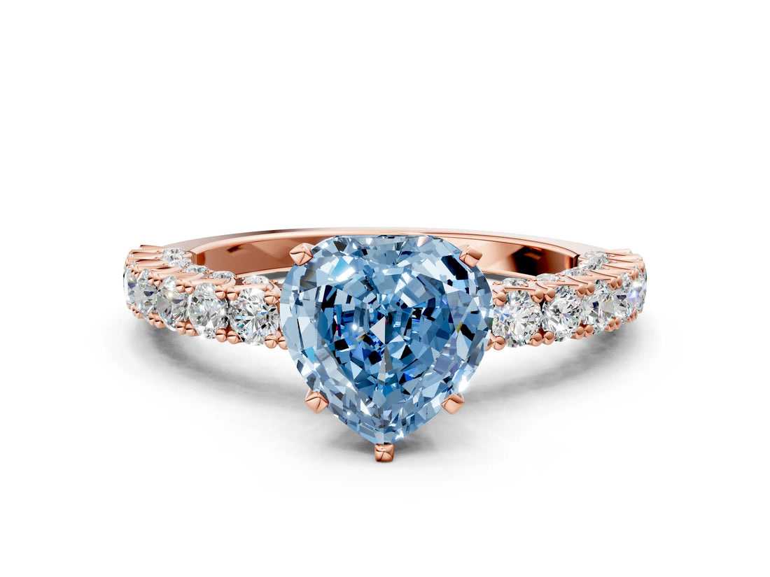 Rose gold Fancy Blue Heart Cut Diamond Pavé Band Solitaire Ring with Prong Setting_79