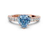 Rose gold Fancy Blue Heart Cut Diamond Pavé Band Solitaire Ring with Prong Setting_79