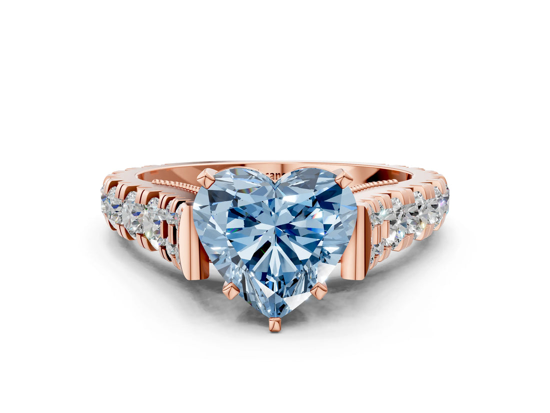 Rose gold Fancy Blue Heart  Cut Diamond Pavé Band Solitaire with Four-Prong Setting_15