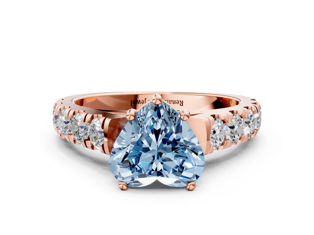 Rose gold Fancy Blue Heart  Cut Diamond Pavé Band Solitaire with Four-Prong Setting_3