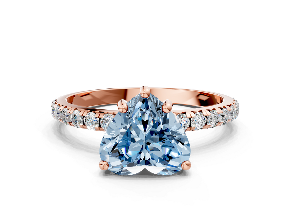 Rose gold Fancy Blue Heart  Cut Diamond Pavé Band Solitaire with Four-Prong Setting_3