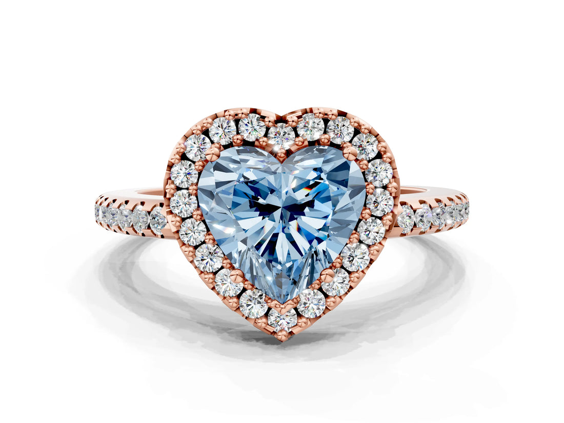 Rose gold Fancy Blue Heart Cut Diamond Pavé Halo Ring with Four-Prong Setting_36