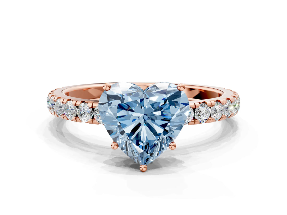Rose gold Fancy Blue Heart Cut Diamond Pavé Solitaire Engagement Ring with Four-Prong Setting_69