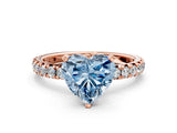 Rose gold Fancy Blue Heart Cut Diamond Pavé Solitaire Ring with Round Band and Prong Setting_12