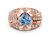 Rose gold Fancy Blue Heart Cut Diamond Pave Art Deco Split Shank Ring with Four-Prong Setting