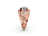 Rose gold Fancy Blue Heart Cut Diamond Pave Art Deco Split Shank Ring with Four-Prong Setting_2
