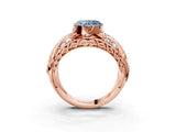 Rose gold Fancy Blue Heart Cut Diamond Pave Art Deco Split Shank Ring with Four-Prong Setting_3