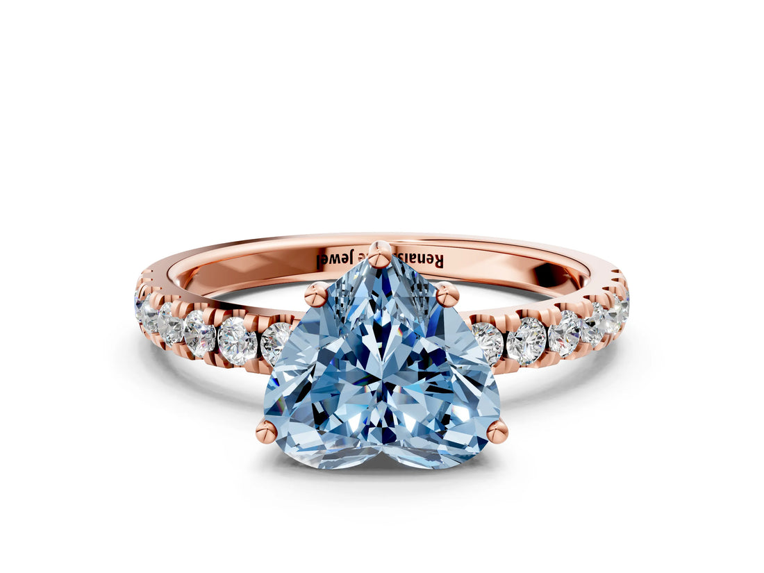Rose gold Fancy Blue Heart Cut Diamond Pave Band Solitaire Ring with Four-Prong Setting_51