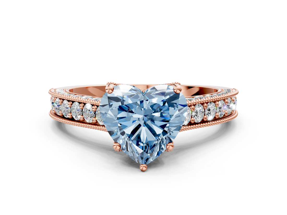 Rose gold Fancy Blue Heart  Cut Diamond Pave Band with Four-Prong Setting_37
