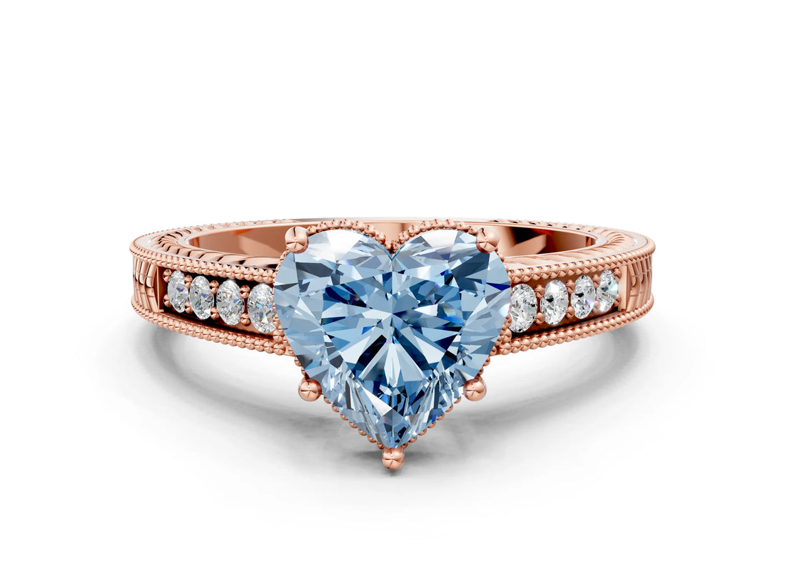 Rose gold Fancy Blue Heart Cut Diamond Ring with Milgrain Pavé Band and Four-Prong Setting_20