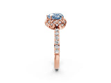 Rose gold Fancy Blue Heart Cut Diamond Scalloped Halo Engagement Ring with Round Shared Prong Band_14