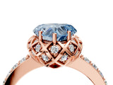 Rose gold Fancy Blue Heart Cut Diamond Scalloped Halo Engagement Ring with Round Shared Prong Band_16