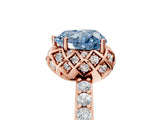 Rose gold Fancy Blue Heart Cut Diamond Scalloped Halo Engagement Ring with Round Shared Prong Band_17