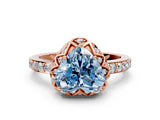Rose gold Fancy Blue Heart Cut Diamond Scalloped Halo Engagement Ring with Round Shared Prong Band_24