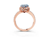 Rose gold Fancy Blue Heart Cut Diamond Scalloped Halo Engagement Ring with Round Shared Prong Band_27