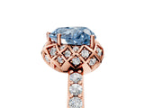 Rose gold Fancy Blue Heart Cut Diamond Scalloped Halo Engagement Ring with Round Shared Prong Band_29