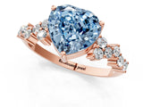 Rose gold Fancy Blue Heart Cut Diamond Scattered Round Accent Ring with Prong Setting_13