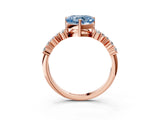 Rose gold Fancy Blue Heart Cut Diamond Scattered Round Accent Ring with Prong Setting_15