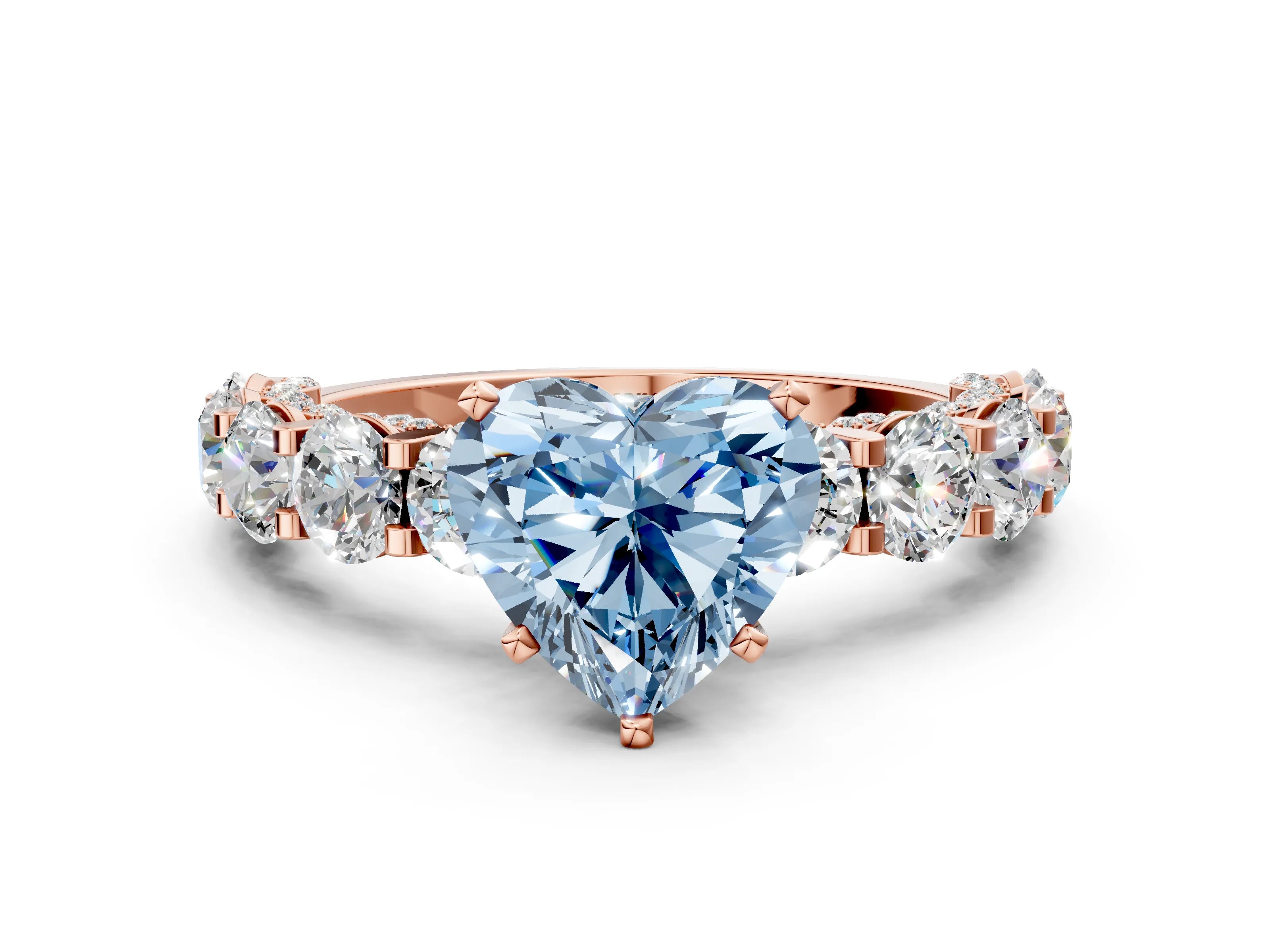 Rose gold Fancy Blue Heart Cut Diamond Side Stone Engagement Ring with Four-Prong Setting_24