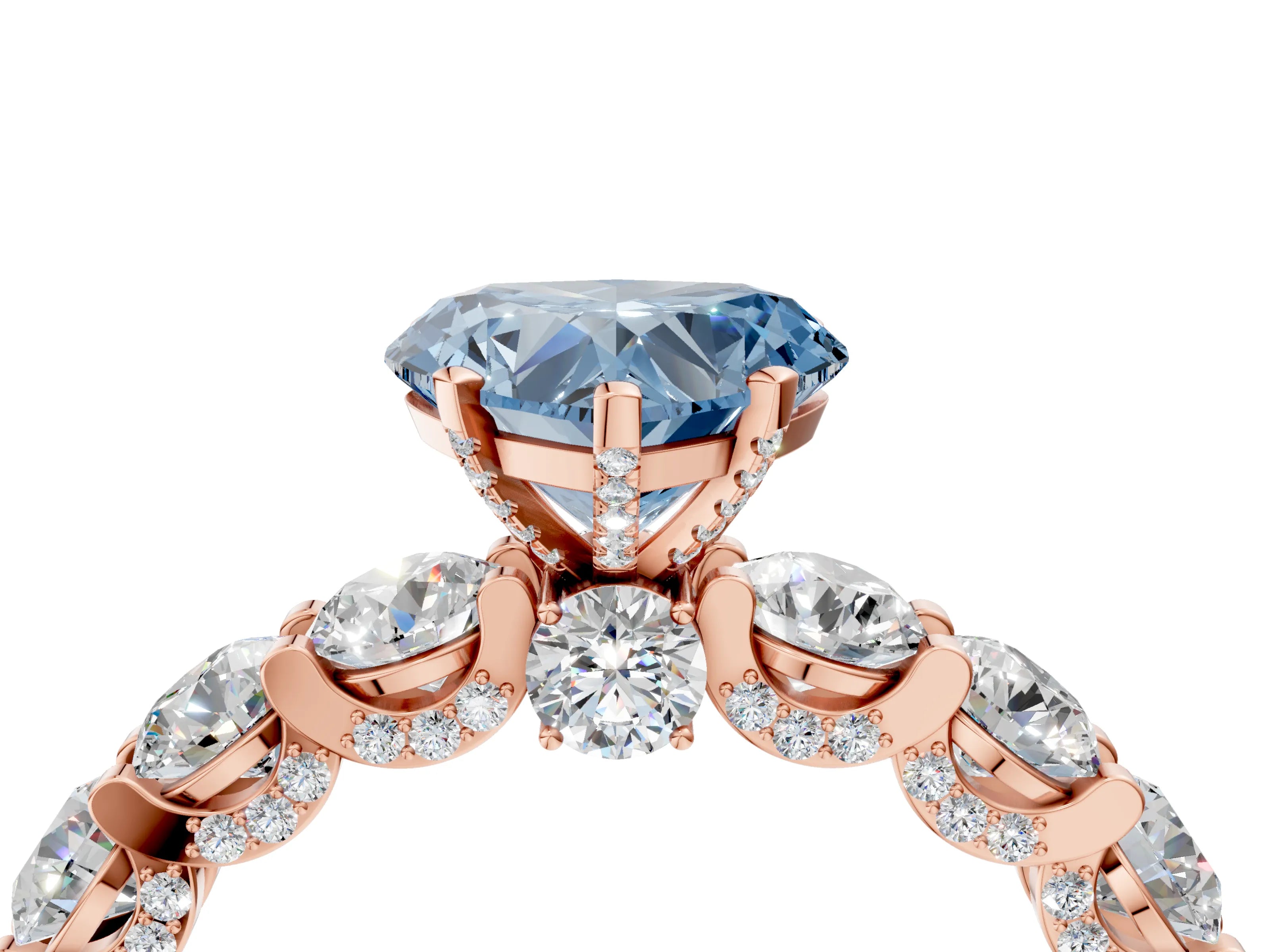 Rose gold Fancy Blue Heart Cut Diamond Side Stone Engagement Ring with Four-Prong Setting_28