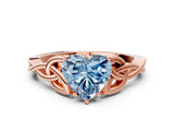 Rose gold Fancy Blue Heart Cut Diamond Solitaire Celtic Knot Ring with Four-Prong Setting_93