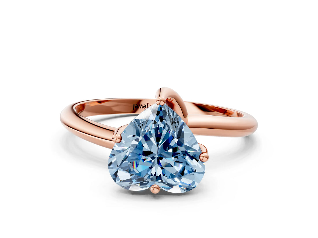Rose gold Fancy Blue Heart Cut Diamond Solitaire Engagement Ring with Four-Prong Setting and Classic Band_20