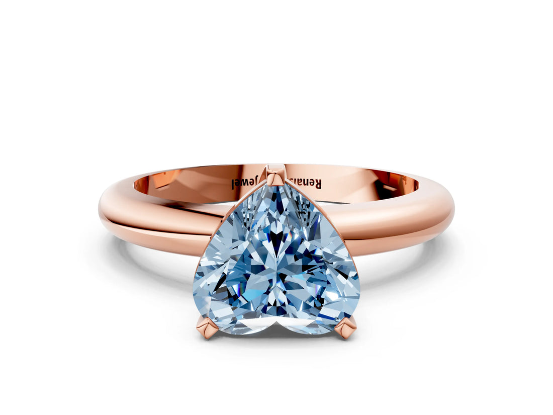Rose gold Fancy Blue Heart Cut Diamond Solitaire Engagement Ring with Round Band and Four-Prong Setting_195