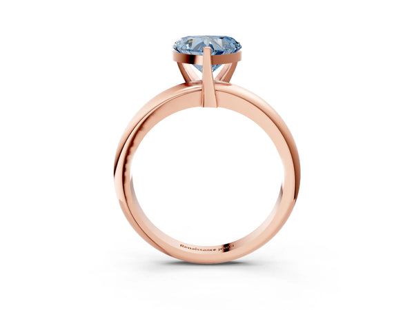 Rose gold Fancy Blue Heart Cut Diamond Solitaire Engagement Ring with Round Band and Four-Prong Setting