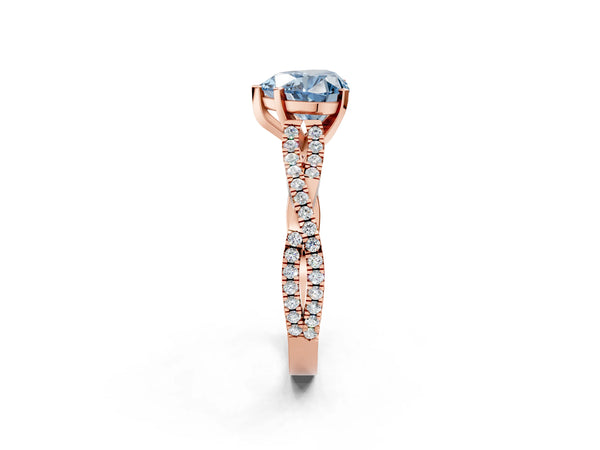 Rose gold Fancy Blue Heart Cut Diamond Solitaire Engagement Ring with Twisted Pavé Band and Four-Prong Setting