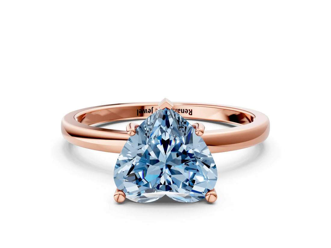 Rose gold Fancy Blue Heart Cut Diamond Solitaire Ring with Classic Band and Four-Prong Setting