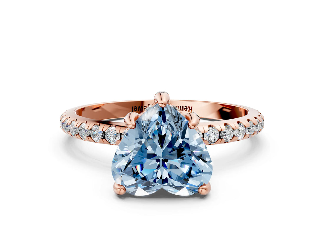 Rose gold Fancy Blue Heart Cut Diamond Solitaire Ring with Four-Prong Setting and Pavé Band_3