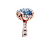 Rose gold Fancy Blue Heart Cut Diamond Solitaire Ring with Four-Prong Setting and Pavé Band_8