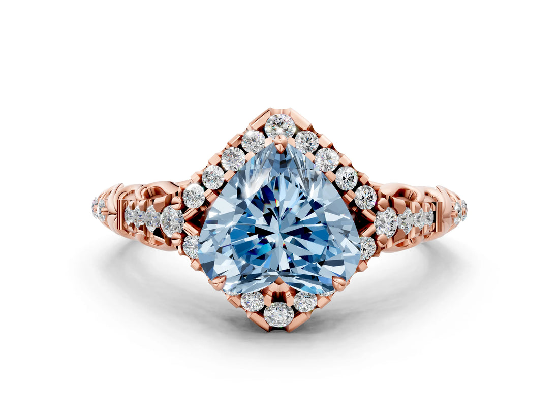 Rose gold Fancy Blue Heart Cut Diamond Solitaire Ring with Hidden Halo and Pavé Band_27