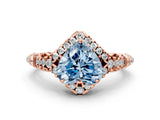 Rose gold Fancy Blue Heart Cut Diamond Solitaire Ring with Hidden Halo and Pavé Band_27