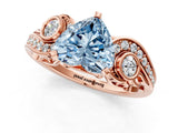 Rose gold Fancy Blue Heart Cut Diamond Solitaire Ring with Milgrain Pavé Band and Four-Prong Setting_184