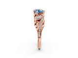 Rose gold Fancy Blue Heart Cut Diamond Solitaire Ring with Milgrain Pavé Band and Four-Prong Setting_185