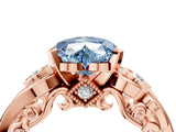 Rose gold Fancy Blue Heart Cut Diamond Solitaire Ring with Milgrain Pavé Band and Four-Prong Setting_187
