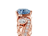 Rose gold Fancy Blue Heart Cut Diamond Solitaire Ring with Milgrain Pavé Band and Four-Prong Setting_188