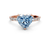 Rose gold Fancy Blue Heart Cut Diamond Solitaire Ring with Pave Band and Four Prong Setting_121