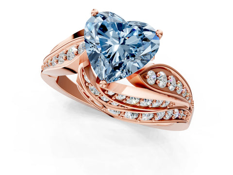 Rose gold Fancy Blue Heart Cut Diamond Solitaire Ring with Prong Setting and Twisted Pavé Band_1