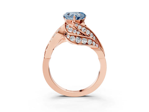 Rose gold Fancy Blue Heart Cut Diamond Solitaire Ring with Prong Setting and Twisted Pavé Band_3